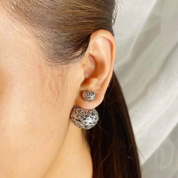 NIB Double sided Rose gold color Filigree ball studs/Front-Back Earrings - Picture 10 of 10